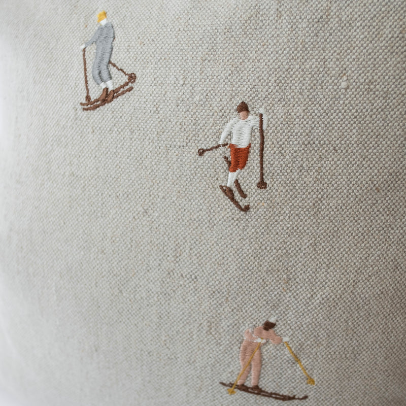 Skiers Embroidered Cushion