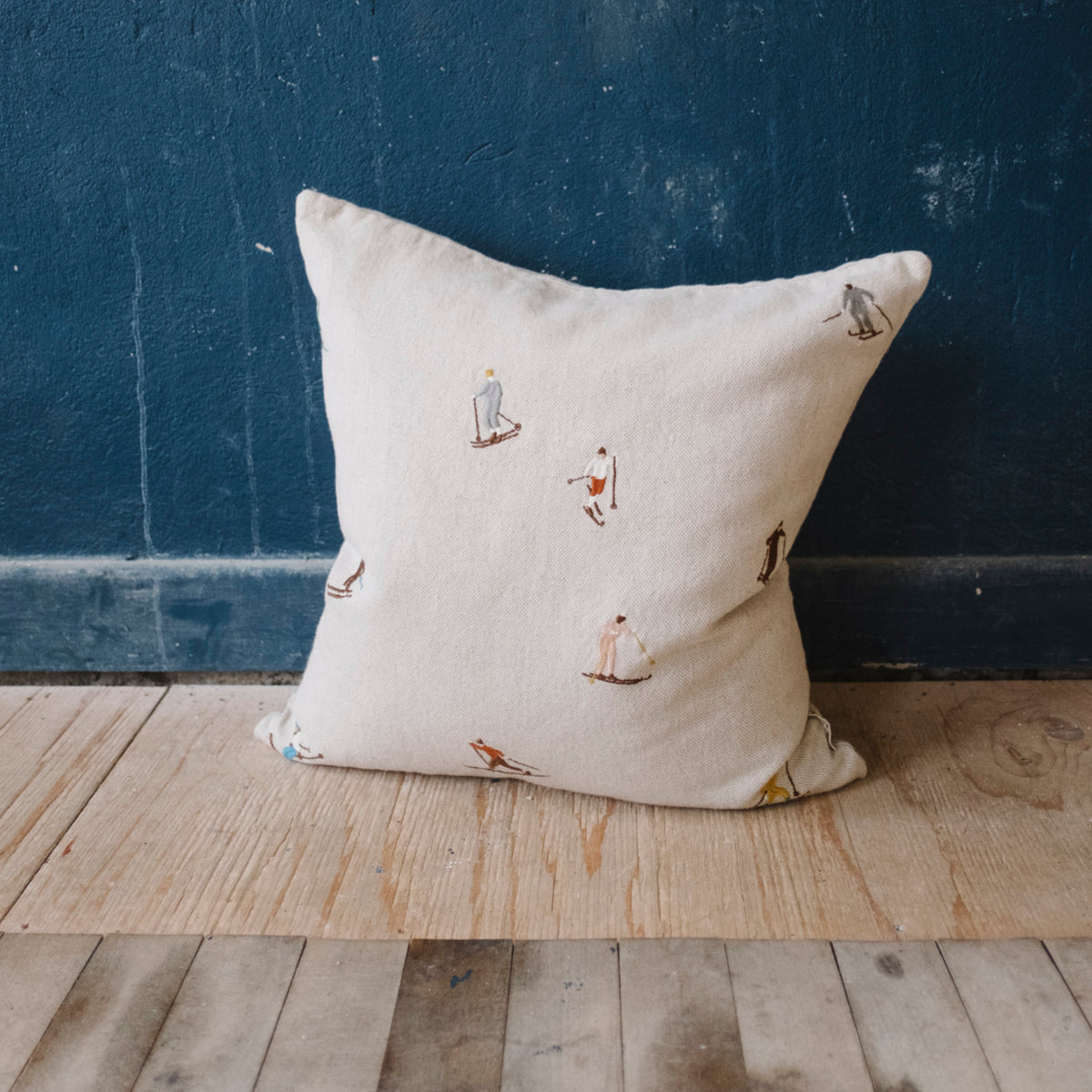 Skiers Embroidered Cushion