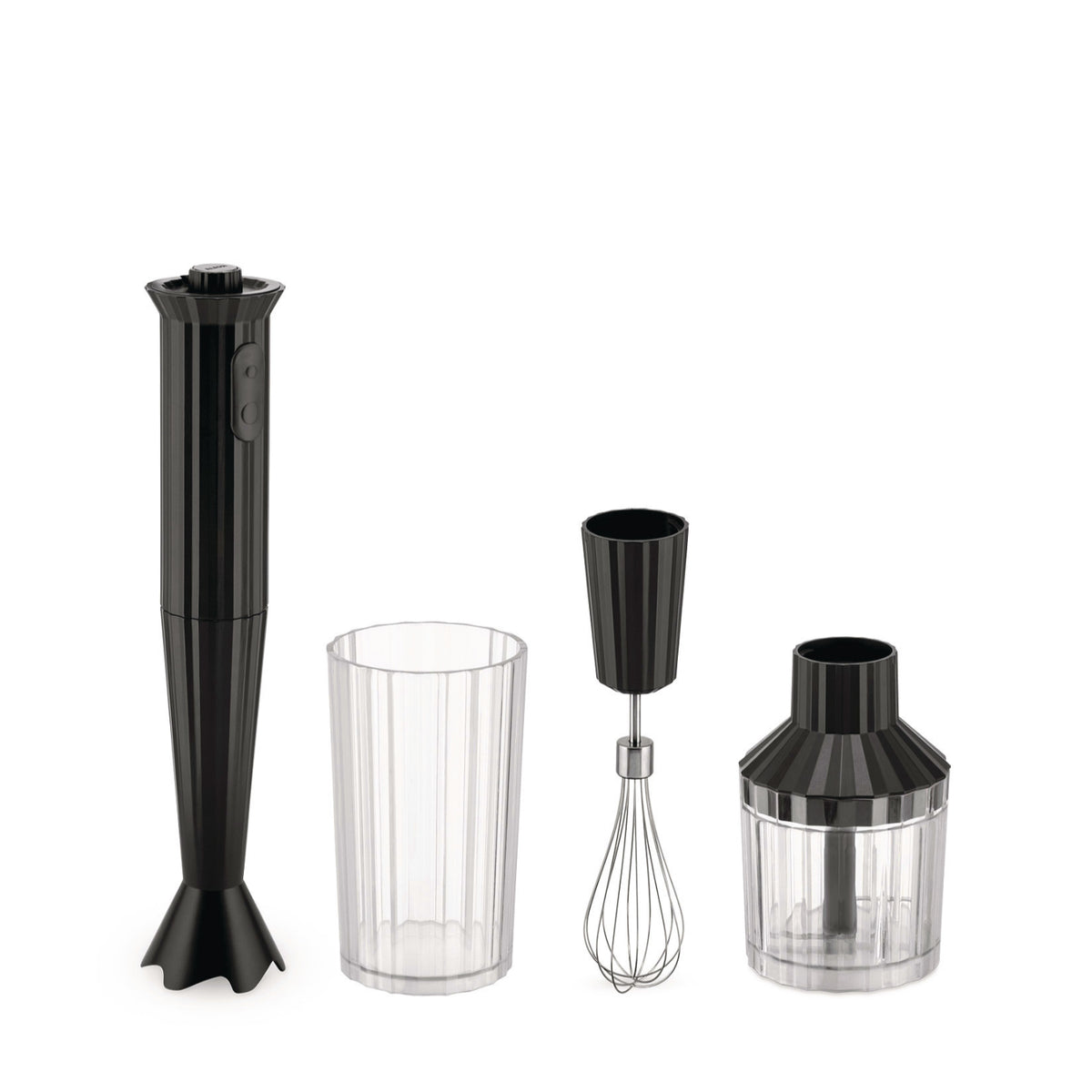 Plissé Hand Blender with Jug, Whisk and Chopper, Black - Alessi