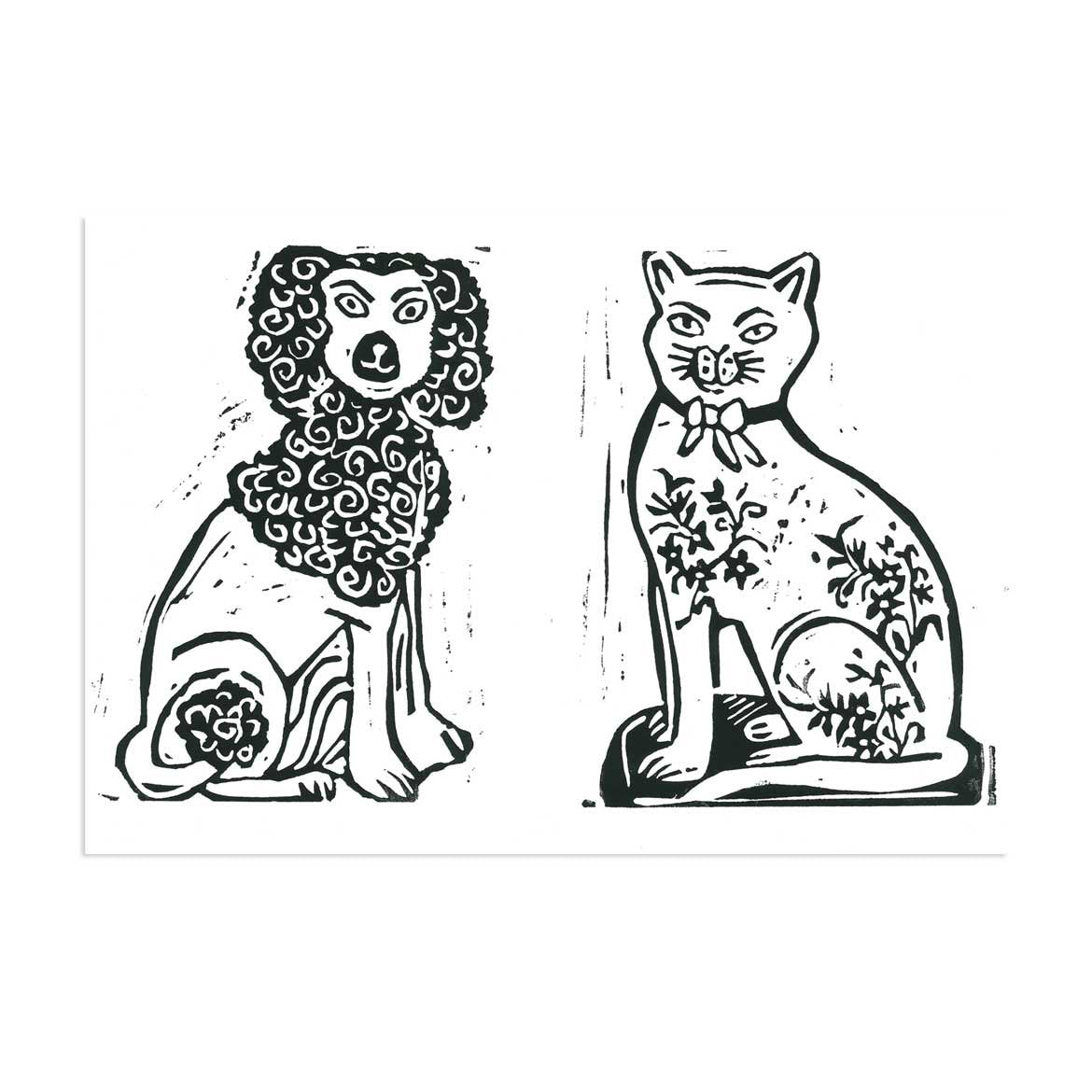 Frinton Poodle and Tattooed Kitty Lino Print - Oliver Taylor